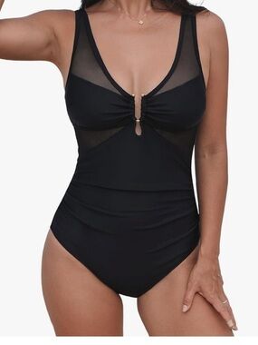 Cupshe Black One-Piece Swimsuit with Mesh Panels